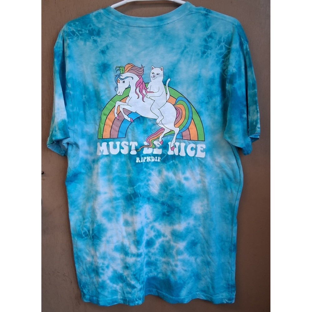 Rip N Dip My Little Nerm T-Shirt Blue Tie Dye SS Large Cat Rainbow Unicorn EUC